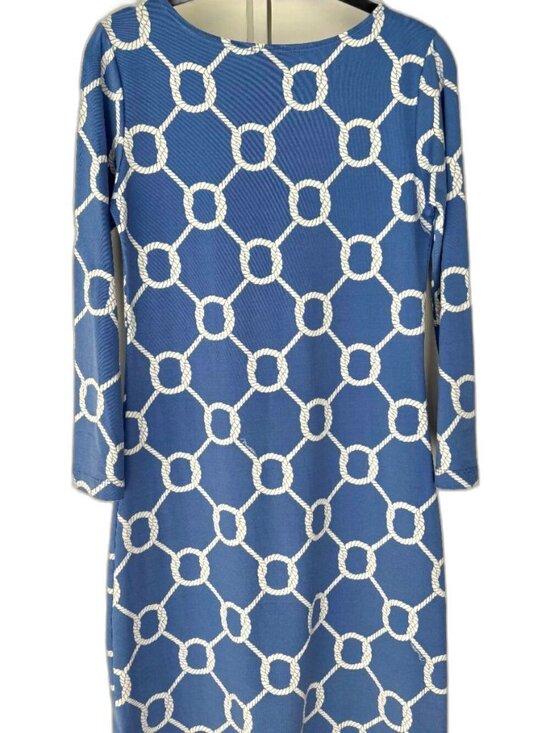 Melly M Dresses & Skirts - Melly M Nautical Rope Print Dress XS Blue White Preppy Coastal Shift 3/4 Sleeve